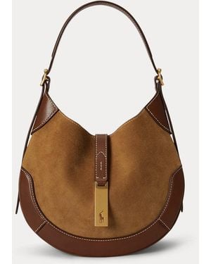 Polo Ralph Lauren Small Polo Id Suede-Leather Shoulder Bag - Grey