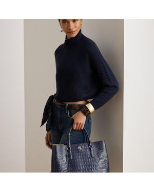 Ralph Lauren Embossed Leather Large Marcy Satchel - Blue