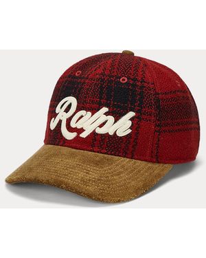 Ralph Lauren Suede-bill Plaid Wool Ball Cap - Red