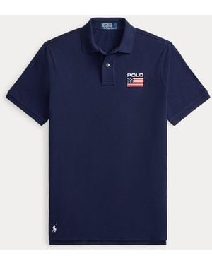 Ralph Lauren Classic Fit Flag Mesh Polo Shirt - Blue