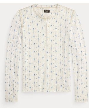 Ralph Lauren Floral Linen-Cotton Henley Shirt - White