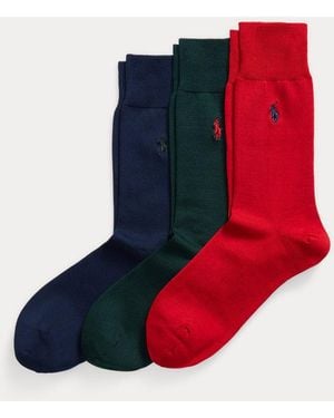 Polo Ralph Lauren Tre paia di calze lunghe in misto cotone - Rosso