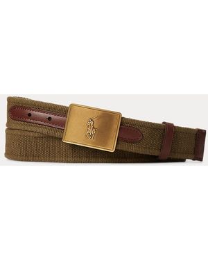 Ralph Lauren Pony Plaque Canvas & Leather Belt - Brown