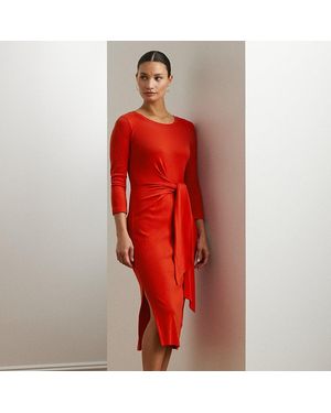 Ralph Lauren Tie-Front Cotton-Blend Crewneck Dress - Red