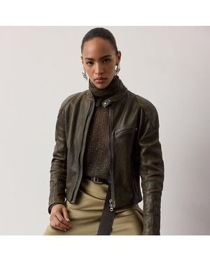 Ralph Lauren Orman Lambskin Moto Jacket - Brown