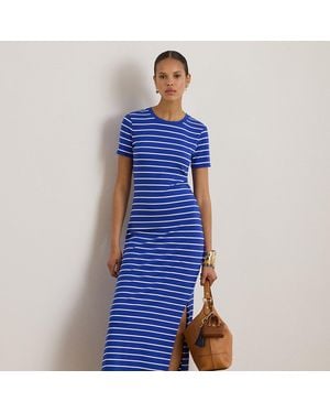 Ralph Lauren Ralph Lauren Striped Cotton-Blend Jersey Tee Dress - Blue