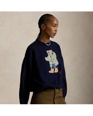 Polo Ralph Lauren Patchwork Polo Bear Fleece Crewneck - Blue