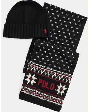 Ralph Lauren Snowflake Scarf & Beanie Gift Set - Black