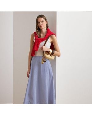 Ralph Lauren Striped Panelled Cotton Broadcloth Skirt - Blue
