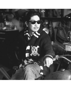 RRL Skull-Patch Wool Shawl Cardigan - Black
