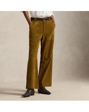 Ralph Lauren Ricky Suede Wide-Leg Crop Trouser - Green