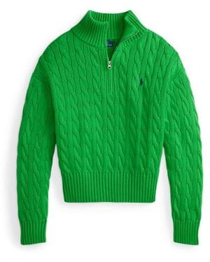 Polo Ralph Lauren Maglia in cotone a trecce con cerniera - Verde