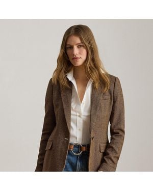 Ralph Lauren Blazer Van Katoenmix Met Visgraatmotief - Bruin