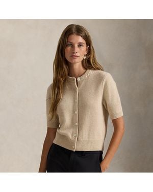 Ralph Lauren Cashmere Crewneck Short-Sleeve Cardigan - Natural