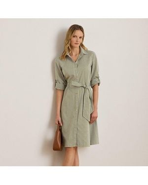 Ralph Lauren Gestreepte Katoenen Overhemdjurk - Grijs