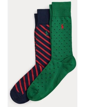 Ralph Lauren Polka-Dot & Striped Trouser Sock 2-Pack - Green