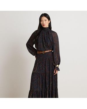 Ralph Lauren Paisley Georgette Tiered Maxiskirt - Black