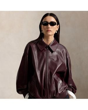 Polo Ralph Lauren Leather Bubble Zip Jacket - Purple