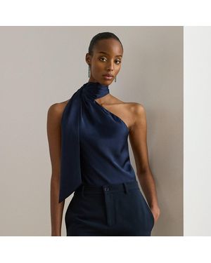 Ralph Lauren Charmeuse Tie-Neck Halter Top - Blue