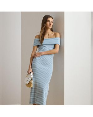 Ralph Lauren Striped Off-The-Shoulder Midi Dress - Blue