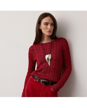 Ralph Lauren Cable-Knit Silk Crewneck Sweater - Red