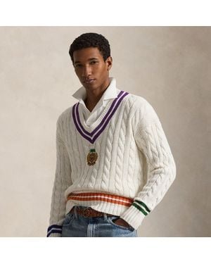 Ralph Lauren Embroidered Cotton-Linen Cricket Sweater - Gray