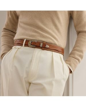 Ralph Lauren Topstitched Western Leather Belt - Brown