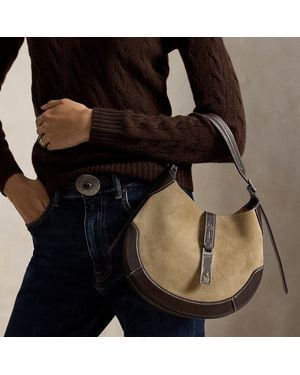 Polo Ralph Lauren Small Polo Id Suede-Leather Shoulder Bag - Grey