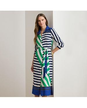 Ralph Lauren Striped Crepe Shirtdress - Green