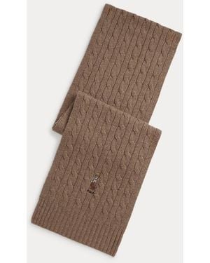 Ralph Lauren Polo Bear Cable-Knit Wool-Cashmere Scarf - Brown