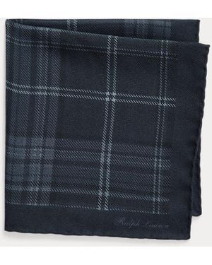 Ralph Lauren Plaid-Print Cashmere-Silk Pocket Square - Blue