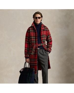 Polo Ralph Lauren Plaid Wool Tweed Balmacaan Coat - Red