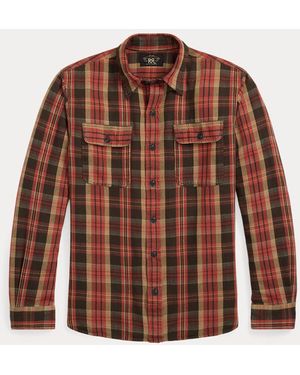 RRL Plaid Twill Workshirt - Brown