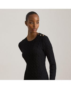 Ralph Lauren Pullover Mit Knöpfen Und Zopfmuster - Schwarz