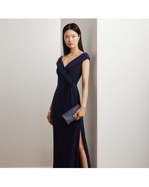 Ralph Lauren Jersey Off-The-Shoulder Gown - Blue