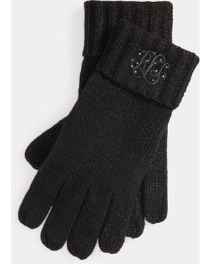 Ralph Lauren Guanti ricamati con logo metallizzato - Nero