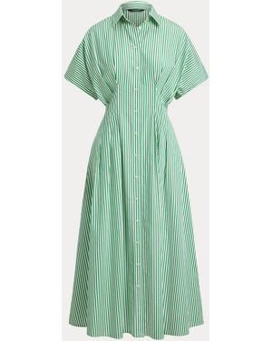 Ralph Lauren Striped Pleated Broadcloth Shirtdress - Green