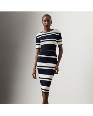 Ralph Lauren Ferris Striped Textured Pencil Skirt - Blue