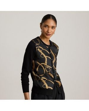 Ralph Lauren Belting-Print Cotton-Blend Cardigan - Black