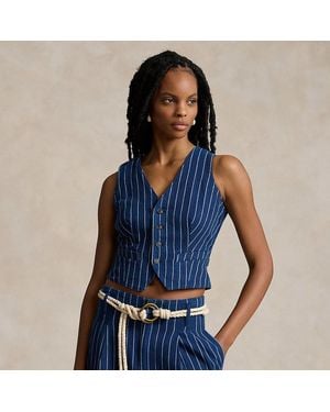 Polo Ralph Lauren Pinstripe Linen-Cotton Waistcoat - Blue