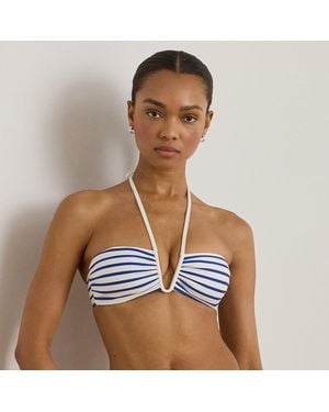 Ralph Lauren Floral V-Cutout Bandeau Bikini Top - Blue