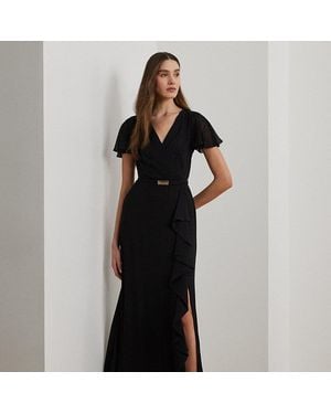 Ralph Lauren Ralph Lauren Belted Georgette Flutter-Sleeve Gown - Black