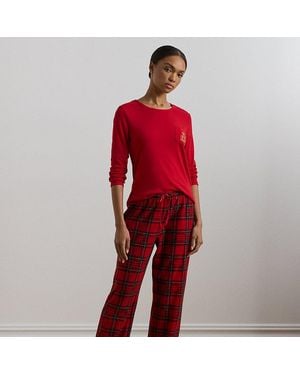Ralph Lauren Pigiama scozzese in maglia e pile - Rosso