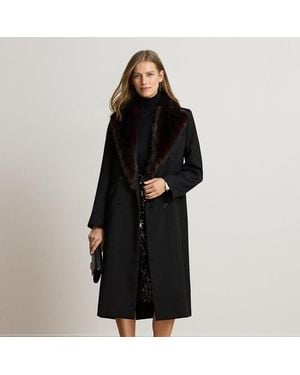 Ralph Lauren Faux-Fur-Trim Double-Breasted Crepe Coat - Black