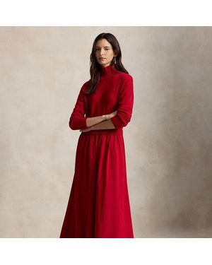 Ralph Lauren Wool-Bodice Crepe Dress - Red
