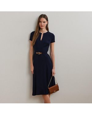 Ralph Lauren Belted Georgette Dress - Blue