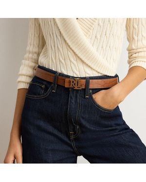 Ralph Lauren Logo Reversible Croc-Embossed Belt - Blue