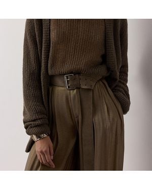 Ralph Lauren Calf-Suede Double-Prong Long Belt - Green