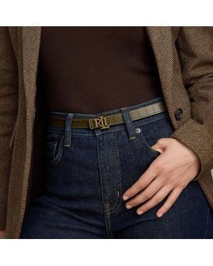 Ralph Lauren Logo Reversible Embossed Skinny Belt - Green