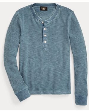 RRL Maglietta serafino cotone a nido d'ape - Blu